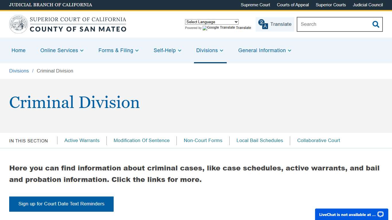 Criminal Division Superior Court of California County of San Mateo