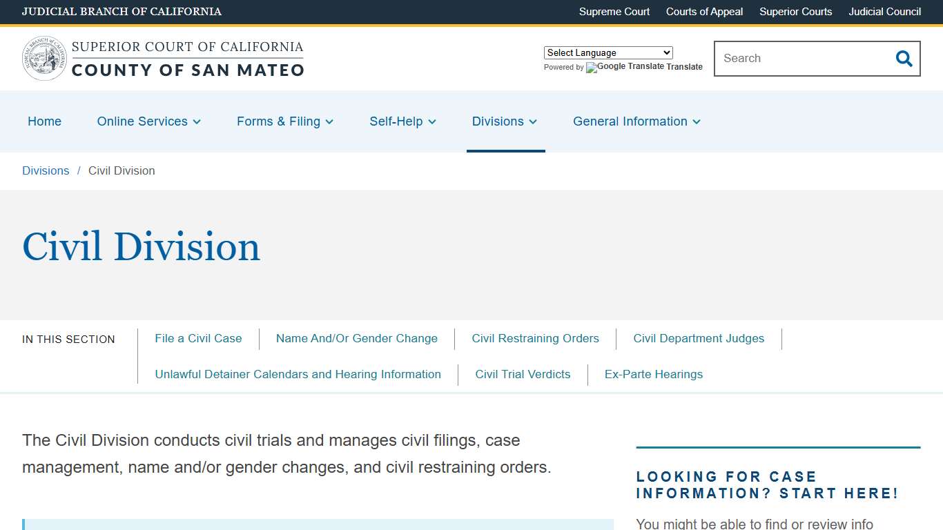 Civil Division Superior Court of California County of San Mateo