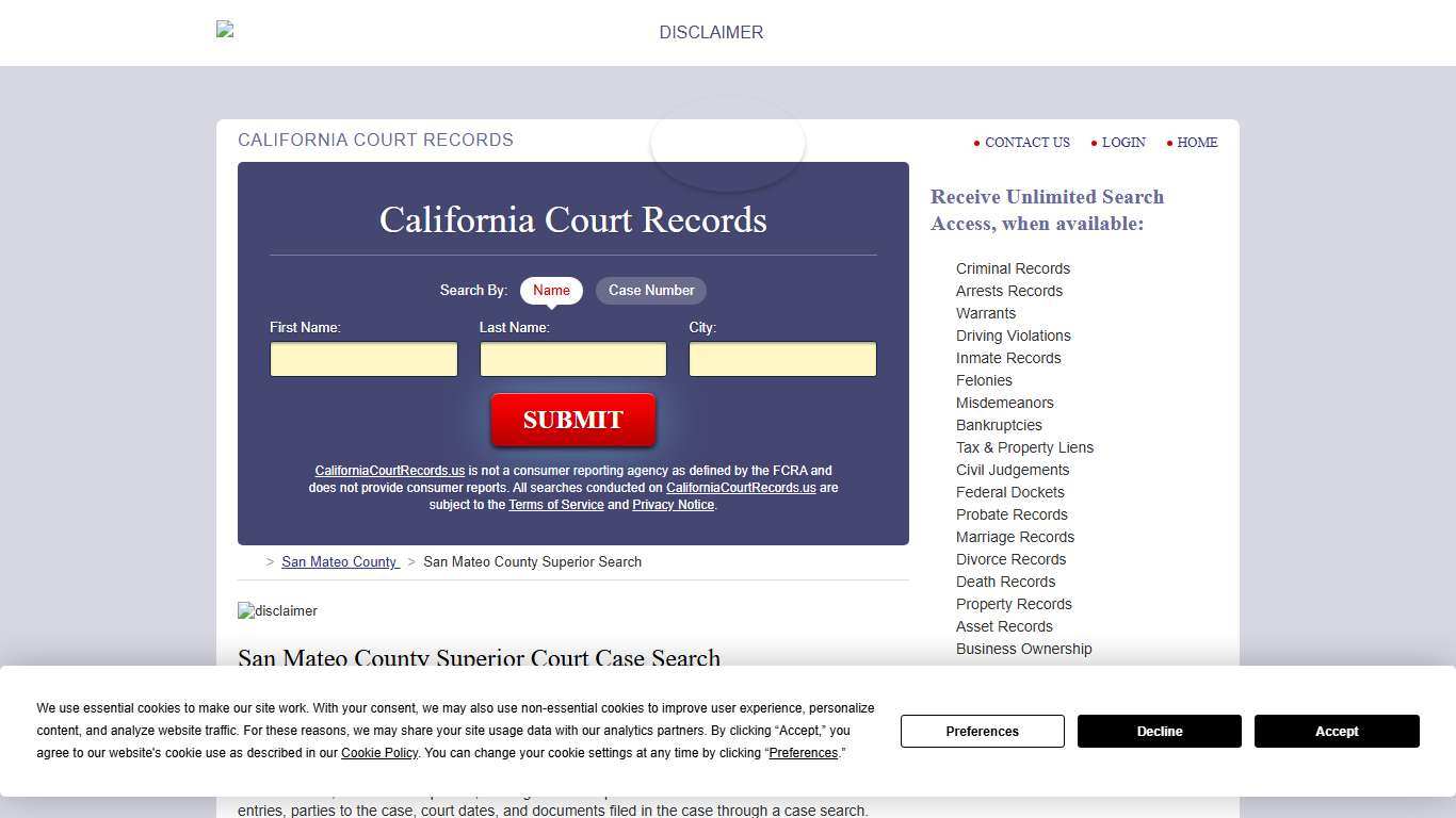 San Mateo County Superior Court Records CaliforniaCourtRecords.us